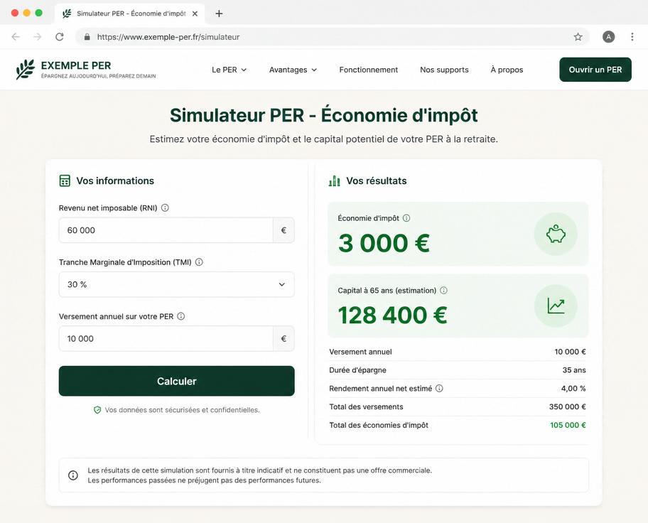 Simulateurs PER : économie d'impôt et capital retraite